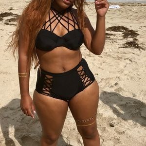 Black high waisted bathing suit